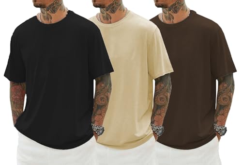 Image of RodZen Oversized Baggy Fit Half Sleeves Round Neck Solid Cotton Blend Combo T-Shirt for Men (Pack of 3)