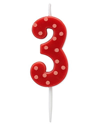 Image of Papyrus Number 3 Birthday Candle, Red Polka Dots (1-Count)