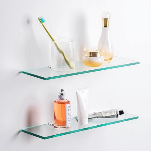 VASUHOME 2-Tier Glass Shelf for Bathroom - 15x4.5 Inch Floating R...