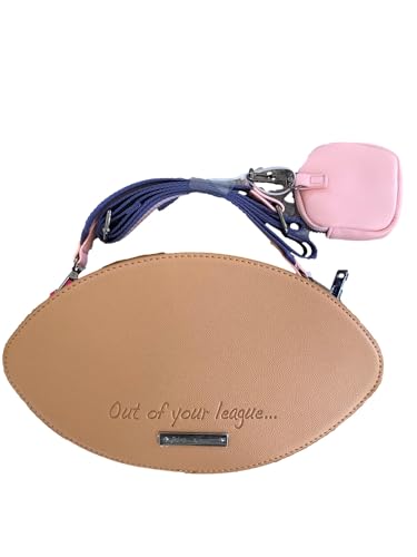 Betsey Johnson Kitsch XO FAN Brown Faux Leather Sports Football White Glitter Star Pink Embroidered Cheerleader Helmet Patches Detail with Removable Pink Zipper Pouch Crossbody Shoulder Bag Handbag2