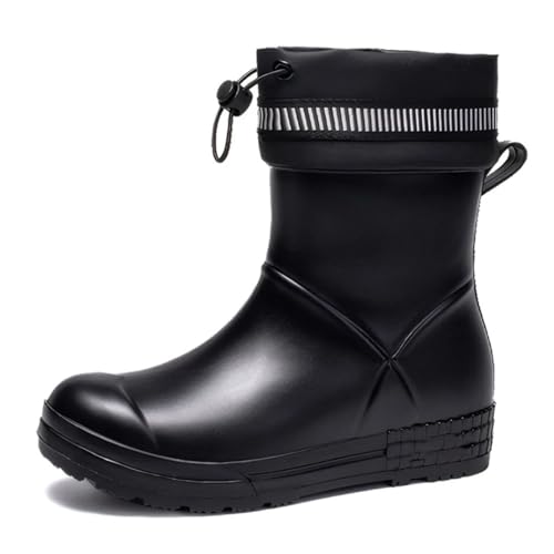 Botas de barro impermeables a media pantorrilla antideslizantes para mujer y hombre, con cierre ajustable, Black, 42 EU