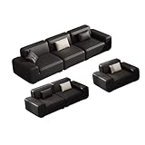 KIBONCY Bodenstehendes Business-Sofa, Bequeme Polstersofas, Schwarze Echtledercouch mit breiter Sitzfläche, for Büroverhandlungen(H)