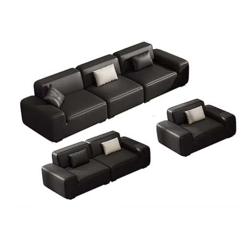 JOSOGO Black Top-Grain Cowhide Leather Sofa, Comfy Upholstered Couches, Modern Wide Seat Sofas, for Office, Living Room, Business Reception(H)
