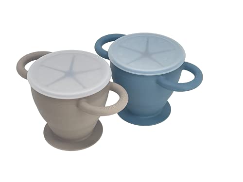 Image of BraveJusticeKidsCo. | Snack Attack II Baby Snack Cup | 2 pack | Collapsible Toddler Snack Cup (Fog and Blue Steel)