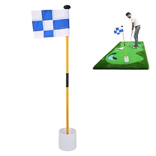 SOONHUA Golf Flagstick sätta grön avtagbar flaggstång set öva tillbehör med blå vit rutnät flagga