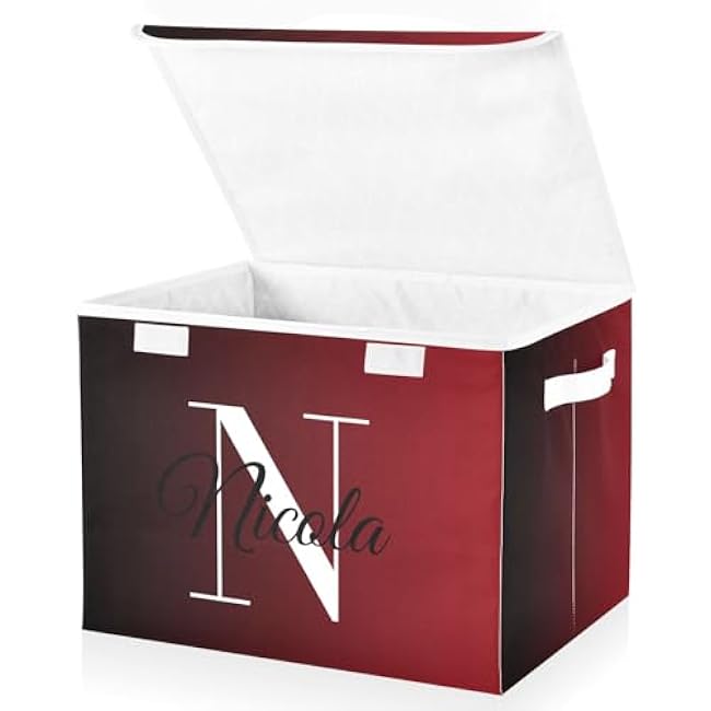 RunningBear Custom Black Red Large Storage Bins with Lid Personalized Collapsible Fabric Storage for Home Office