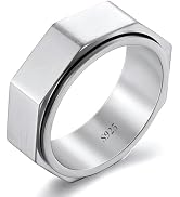 MENDEL Men's Hexagon Geometry Ring - Stainless Steel, Size 7-13, Silver