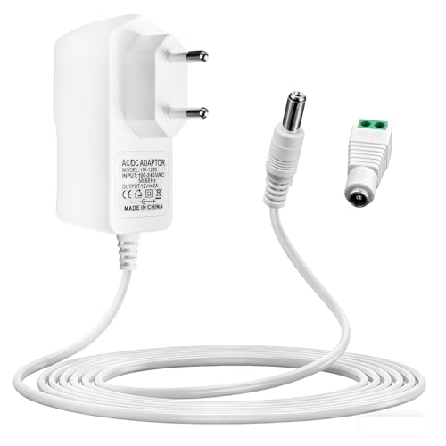 12V 2A LED Alimentador, Universal Transformador AC 100 240V Fuente de Alimentación, Adaptador Enchufe EU Cargador 5,5 x 2,1 mm con Conector DC para Tiras LED, Cámaras CCTV, TV Box, Routers (Blanco)
