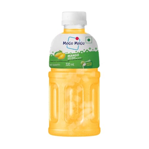 Image of Mogu Mogu Mango Juice with Nata de Coco Jelly 320ml (Pack of 6), Refreshing Tropical Thai-Made Sip & Chew Beverage