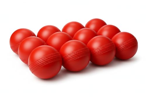 Image of Kizlo 80gm Heavy Plastic Cricket Training Ball | Hard Plastic Practice Ball for Bowling, Batting & Bounce Drills | Indoor Outdoor Cricket Ball for Nets & Ground | Red, Set of 12