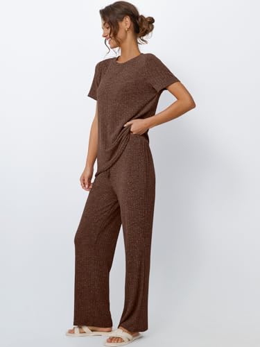 Image of LILLUSORY Womens Lounge Sets 2 Piece Matching Travel Outfits | Lightweight Ribbed 2 Piece Set, Breathable, Stretchy, Wrinkle-Resistant, Travel Ready, Versatile
