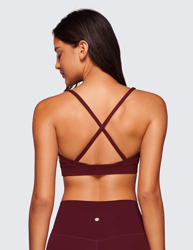 Image of CRZ YOGA Butterluxe Deep V Neck Sports Bras | Light Support, Removable Pads, Yoga, Extremely Soft, Cross Back, Spaghetti Straps, for Women