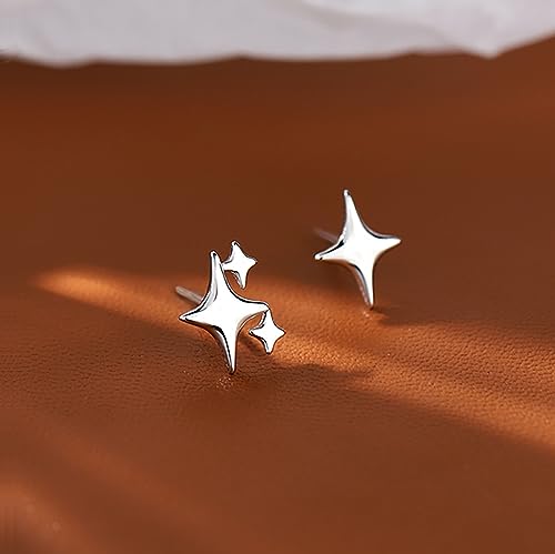 Pendientes de estrella de plata esterlina 925 antialérgicos de tipo botón 4