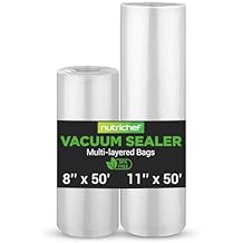 NutriChef Vacuum Sealer Bags for Food 8 x 50 & 11" x 50 2 Rolls, 100 Total Works with All Sealers, BPA-Free, Heavy-Duty, Multi-Layered Freezer, Microwave & Sous Vide Safe