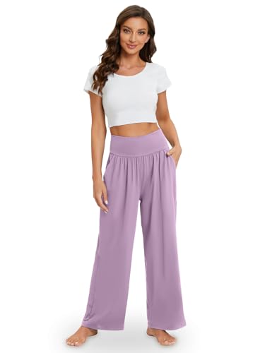 Image of Gracyoga Wide Leg Yoga Pants for Women Casual Loose Cozy Sweatpants High Waisted Lounge Pajama Flowy Pants With Pockets