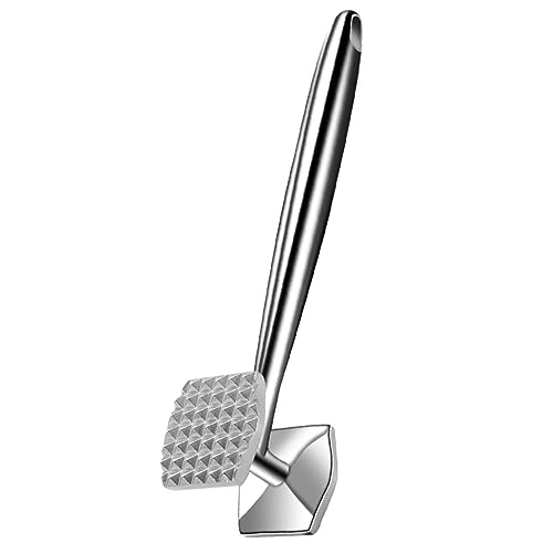 OUNONA Stainless Steel Meat Tenderizer Hammer Kitchen Tool for Pounding Pork Beef More Textured Surface for Easy Tenderizing Non Skid Handle Hanging for Convenient Storage