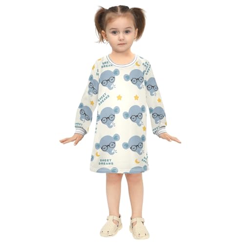 Elephant Girls Dresses Long Sleeve Sweatshirt Dress for Girls Winter Toddler Casual A Line Dresses Size 2-8T4