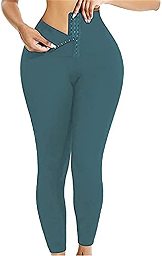 TrimFlex Corset Leggings, Sauna Sweat Pants, High Waisted Corset Leggings for Women, Tummy Control Butt Lift Body Shaper Compression Thermo Workout Exercise Body Shaper (Green, L)