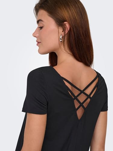 ONLY Vestido Camiseta Corto básico Verano Espalda Lazo sólido ONLBERA, Color:Negro-2, Talla:L