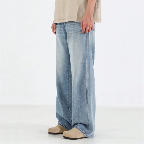 Men's Loose Fit Light Blue Jeans, Retro Long Trousers, Casual Denim, Luxury Retro Pants4