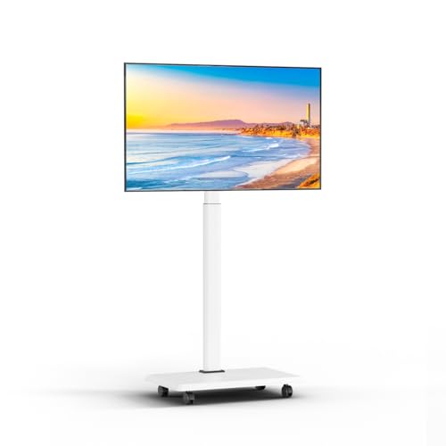 Carrito de TV móvil con Ruedas para Pantallas de 26 a 70 Pulgadas, Carrito de TV móvil con Capacidad para hasta 88 Libras, Giratorio de 25° con 6 Niveles de Ajuste de Altura para (Blanco)