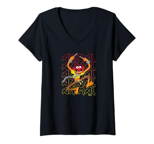 T-shirt col V Muppets Animal Disney pour femme - Coupe classique confort