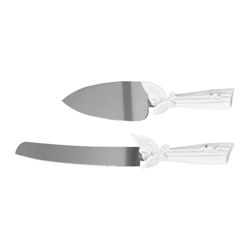 HOLIDYOYO 2pcs Cake Knife Spatula Wedding Favor Cake Serving Server Decorative Cake Server Knife Retro Wedding Favor Cake Server Decoration Wedding Cake Serving Server Resin White