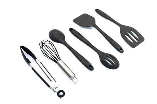 Mini Silicone Kitchen Utensils Set 6-Piece Black, Space-Saving Cooking Tools, Kid-Safe Cookware...