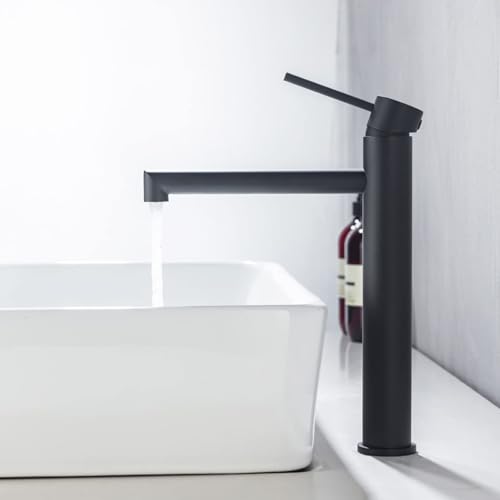 ONECE Robinet de Lavabo Noir pour Vasque à Poser, Mitigeur de Vasque, Robinettrie de Lavabo Haut Salle de Bains en Acier Inoxydable Résistant à l'usure,...
