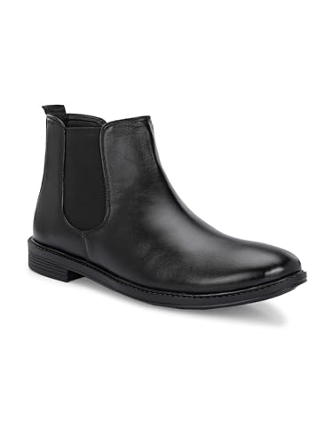 AADI Men's Black Synthetic Leather Lightweight Comfortable Trendy Outdoor Casual Shoes Slip On Chelsea Boots