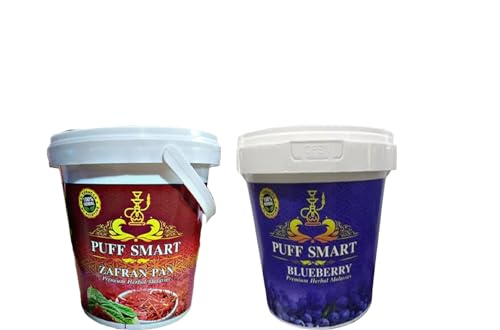 Puff Smart Premium Herbal Flavor 1Kg Each Bucket Blueberry, Zafran Pan Hookah Flavor (Pack of 2)