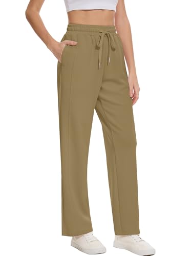 Moss Rose Women's Straight Leg Casual Sweatpants Elastic Waisted Workout Pants with Pockets2