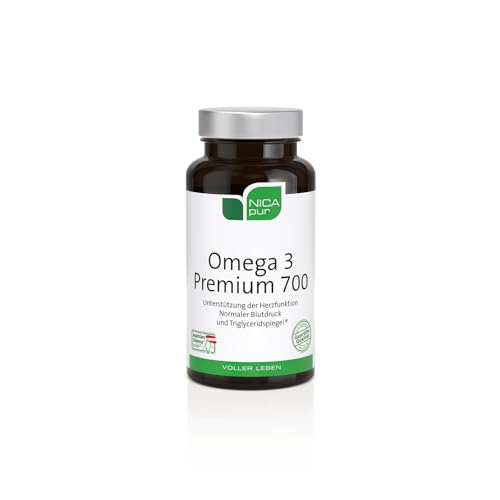 nicapur® Omega 3 Premium 700 | Hochkonzentriertes Omega-3 Fischöl mit EPA & DHA | Herz-, Gehirn- & Augenfunktion | Triglycerid-Form mit Vitamin E | 60 Kapseln