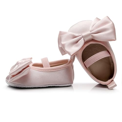 Image of HONGTEYA Baby Girls Ballet Dress Shoes - Mary Jane Soft Sole Sidebow Toddler Moccasins