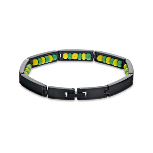 Black Stainless Steel Babalawo Green and Yellow Beads Ilde de Orula Bracelet 8