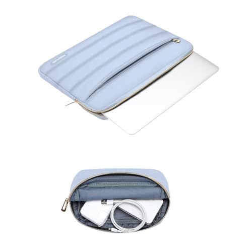 Image of MOSISO 14 inch Laptop Case, 14 inch Puffy Laptop Sleeve Compatible with HP Lenovo Dell ASUS Acer, HP Stream, Dell Latitude, Lenovo IdeaPad, Polyester Horizontal Bag with Small Case, Baby Blue