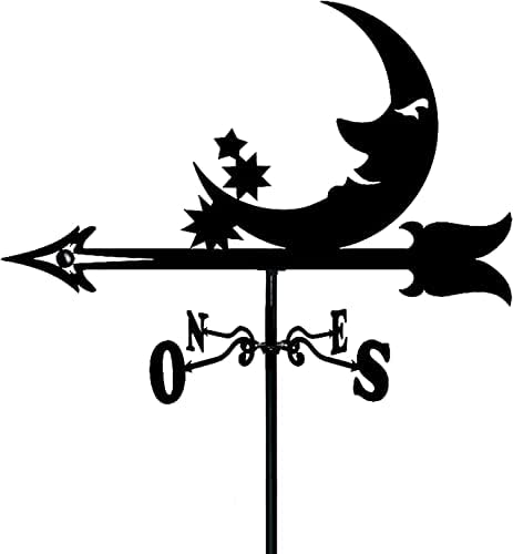 LAPOOH Metal Weather Vane Cottage Weathervane Stainless Steel Weathervane Farm Retro Durable Scene Wind Direction Indicator Outdoor Measuring Tool (Color : Moon Stars)