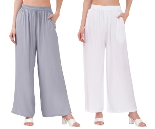 Image of Buy That Trendz Palazzo Pants for Women Rayon Elasticated Regular Fit Flared Wide Leg M to 6XL Pack of 2