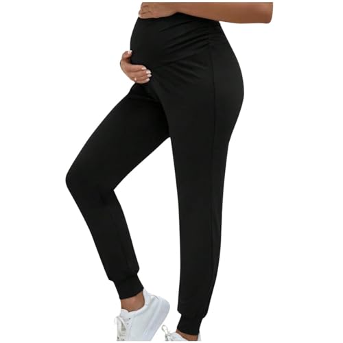 GMQWRK Leggings de maternidad fruncidos sobre el vientre, parte inferior de cintura alta, soporte suave para el vientre, pantalones elásticos de embarazo, pantalones de yoga, entrenamiento, pijama