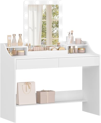 Hzuaneri 108cm Tocador con Iluminación LED, Brillo Ajustable, Blanco