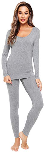 WiWi Women's Ultra Soft Bamboo Underwear Long Johns Sets Lightweight Pajamas Set Base Layer Top with Bottoms S-3X, Heather Grey, Medium
