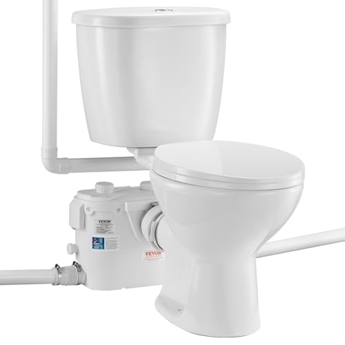 VEVOR Macerating Toilet System with Powerful 500W Macerator Pump, Rear Discharge and Upflush Toilet...