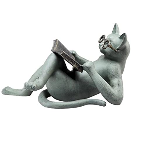 Estatua decorativa de gato leyendo de resina para hogar y oficina miniatura 2