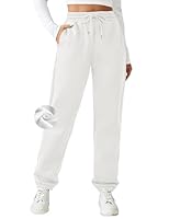 PINSPARK Womens Winter Sweatpants Fleece Warm Jogger Pants Casual Baggy Athletic Pant Warm Long Trousers Pockets White XL