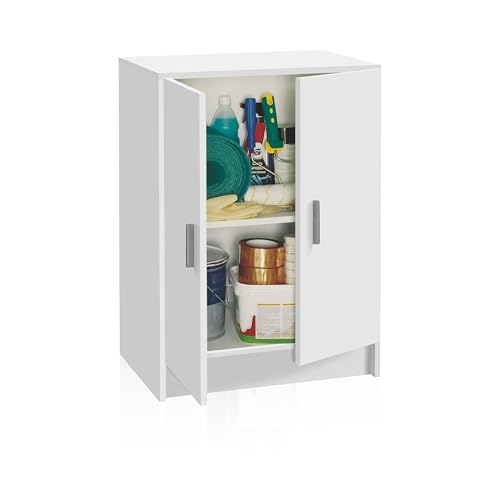 duehome | Armario Multiusos Bajo, 2 Puertas, Modelo Multi Useful, Acabado en Color Blanco Mate, Medidas: 59 cm (Ancho) x 80 cm (Alto) x 37 cm (Fondo)