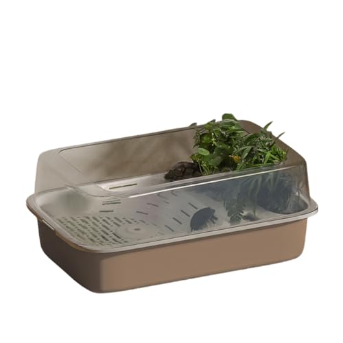 loyfreeyo 亀水槽 カメボックス 脱走防止 日光浴 スッポン 観察箱 排水穴 飼育箱 ボックス 安全飼育 組み立て簡単 プラスチック柵 アオウミガメ ニホンイシガメ エサ入れ (ブラウン)