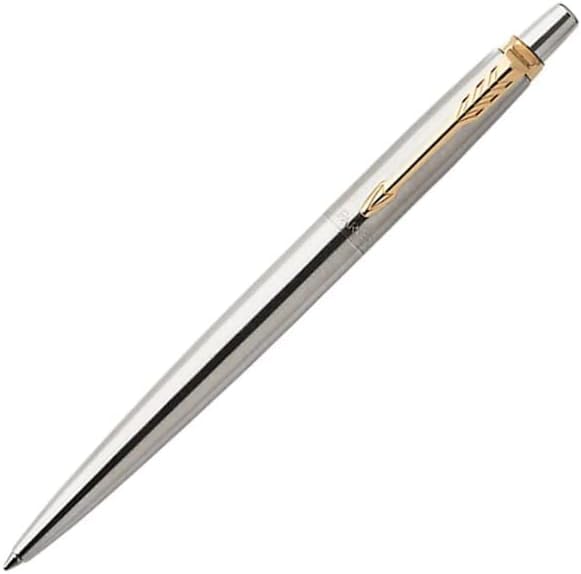 Parker Jotter Ballpoint Pen, Stainless Steel with Gold-Plated Trim, Black