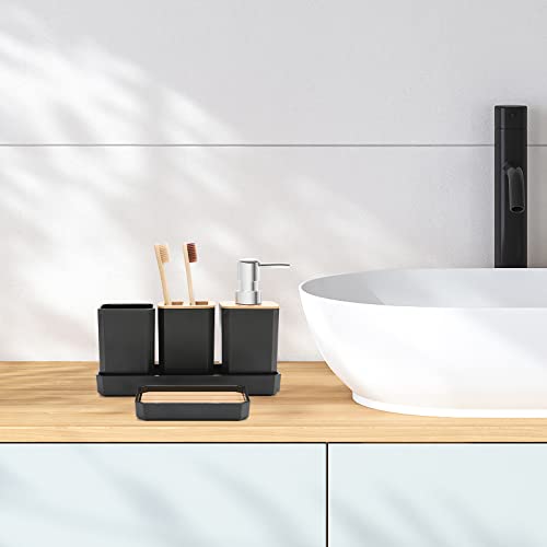 FEILANDUO Bathroom Accessories Set,5 Pcs Bathroom Accessory Gift Set, Soap Dispenser, Soap Dish, Toothbrush Holder, Toothbrush Cup, Vanity Tray, Boho, Modern Bathroom Decor (Black) - Image 5