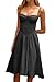 CHYRII Womens Black Dress Fashion Summer 2025 Sweetheart Neck Spaghetti Straps Corset A-Line Long Sundress Midi Dress S