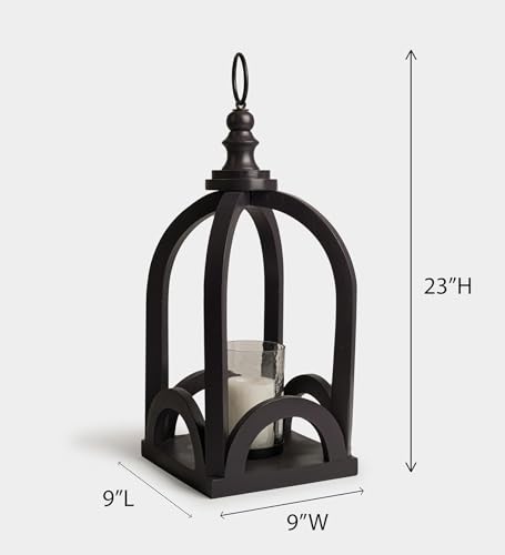 Image of Lumora Acacia Wood Lantern with Glass - Handcrafted Rustic Lantern for Indoor Outdoor Patio Balcony & Home Lighting
